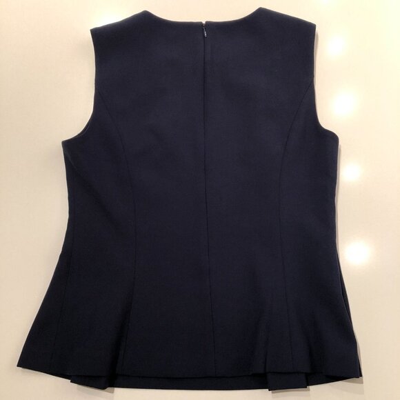 Diane von Furstenberg Slvless Scoop Nk Fitted Peplum Top Navy Sz 4 NWOT - Picture 4 of 8
